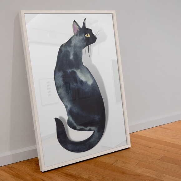 Watercolor Black Cat Portrait Wall Art Print Poster Unframed - Picture 4 of 16